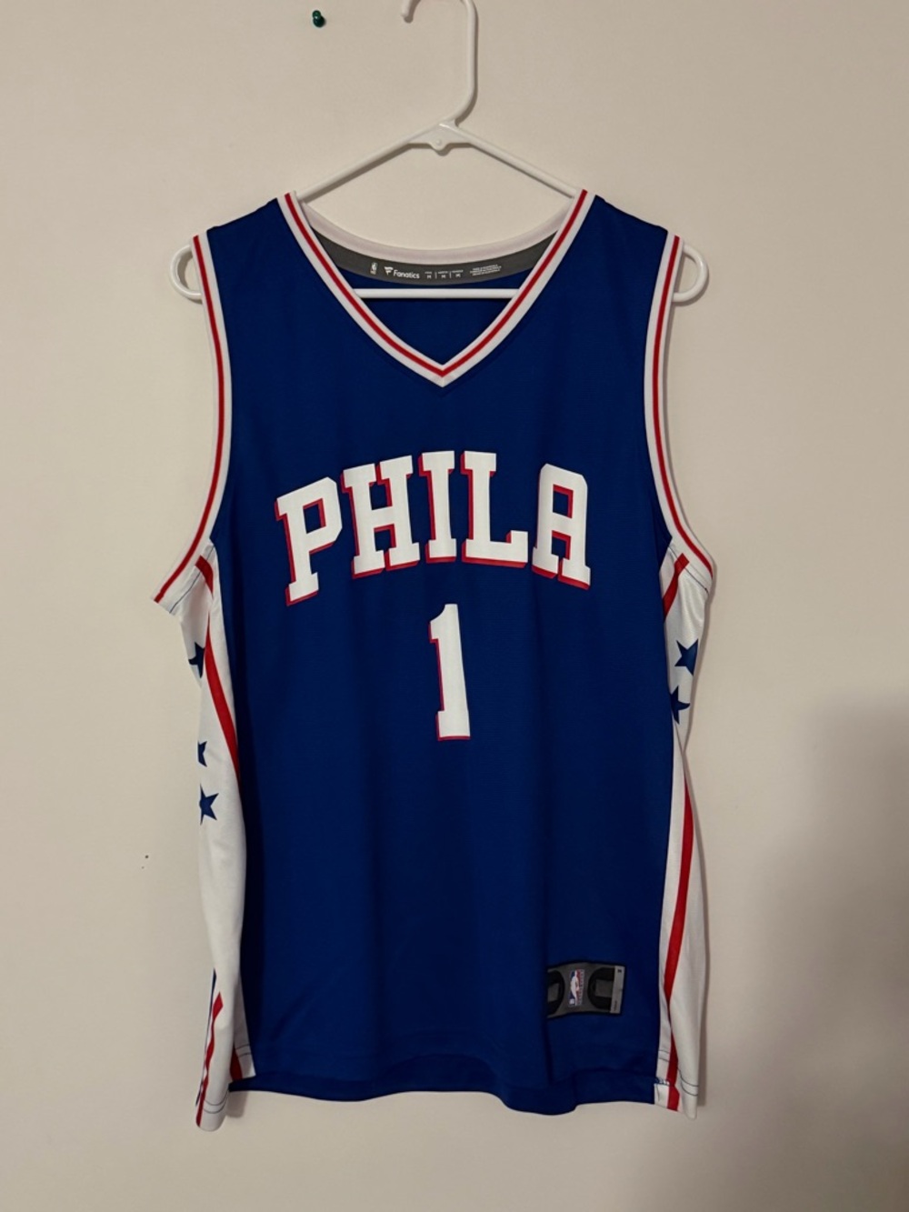 Fanatics Blue Basketball Jersey with White and Red Trim